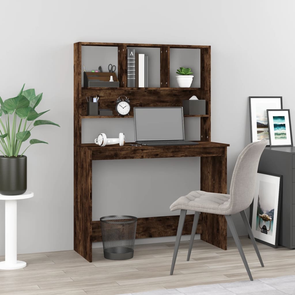 Desk with Shelves Smoked Oak 102x45x148 cm Engineered Wood