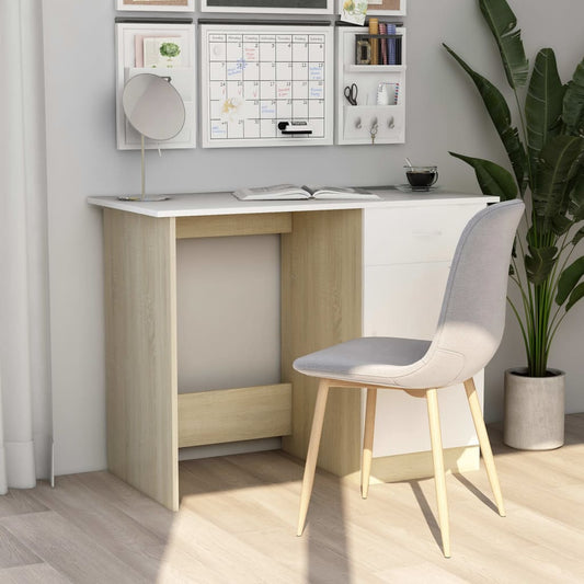 Desk White and Sonoma Oak 100x50x76 cm Engineered Wood
