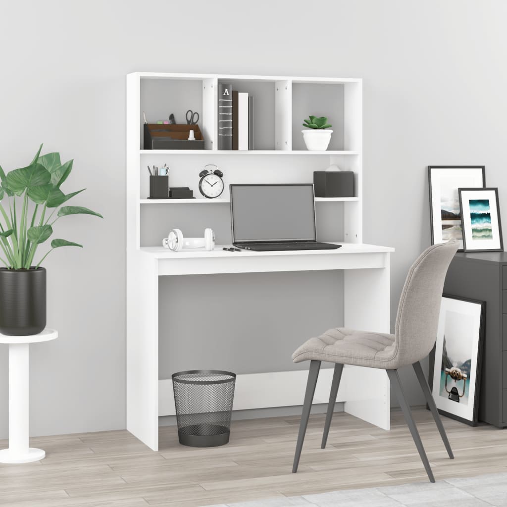 Desk with Shelves High Gloss White 102x45x148 cm Engineered Wood