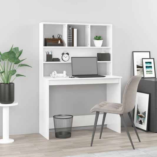 Desk with Shelves High Gloss White 102x45x148 cm Engineered Wood